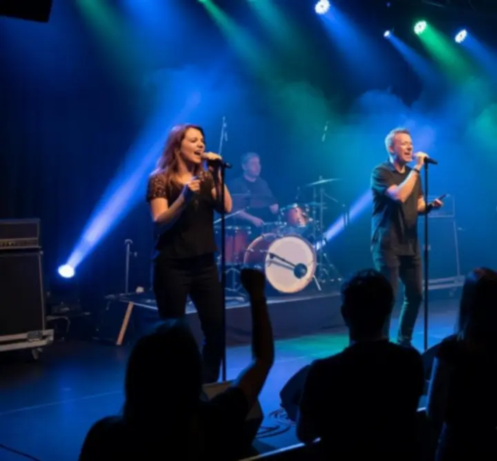 Élő koncert színes fényekkel és színpadi hangulattal